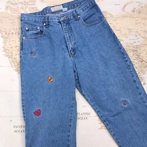 Vintage Embroidered Jeans Butterfly Detail Hi Rise